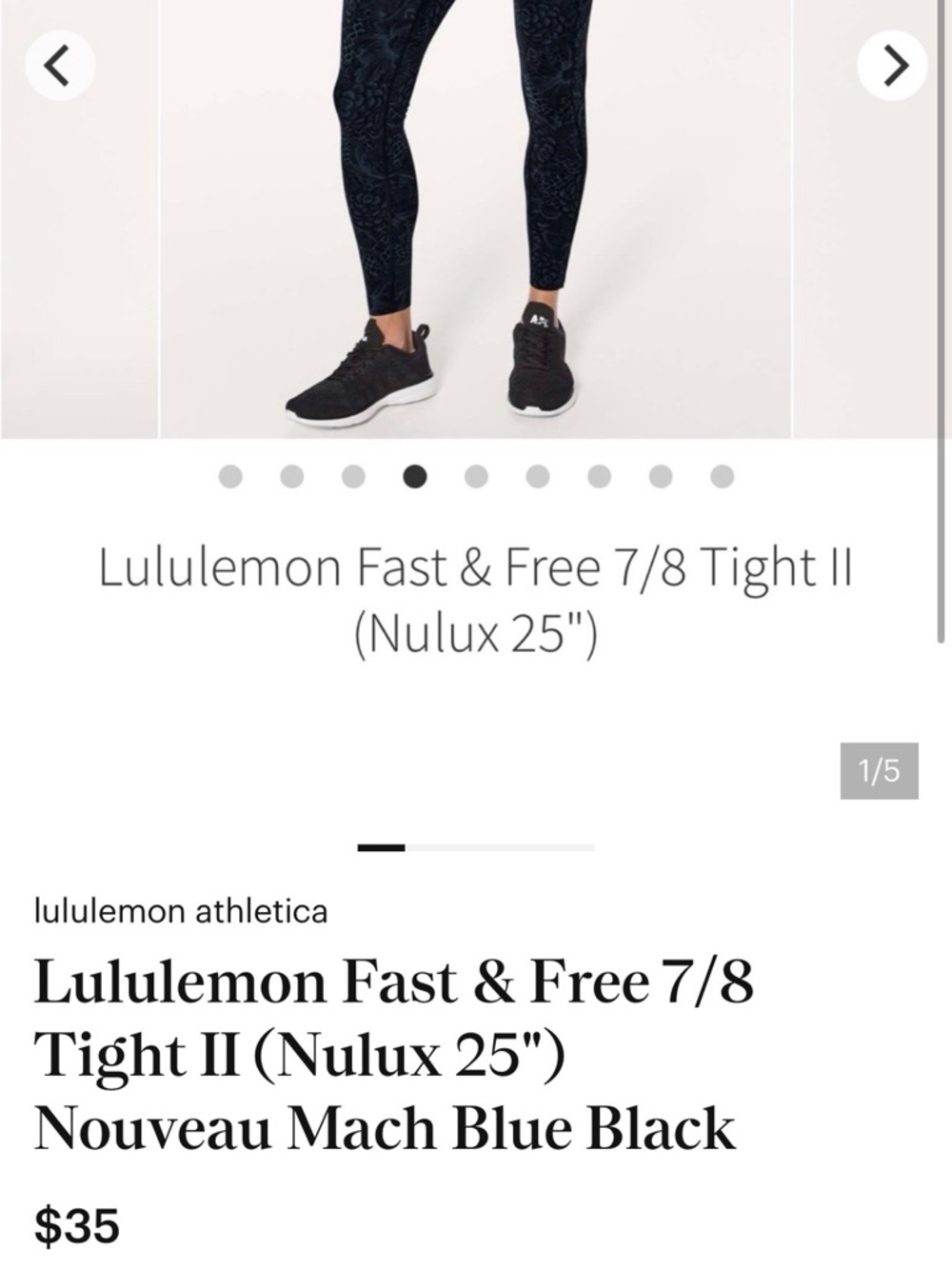 Lululemon Fast & Free 7/8 Tight II - Nouveau Mach Blue Black